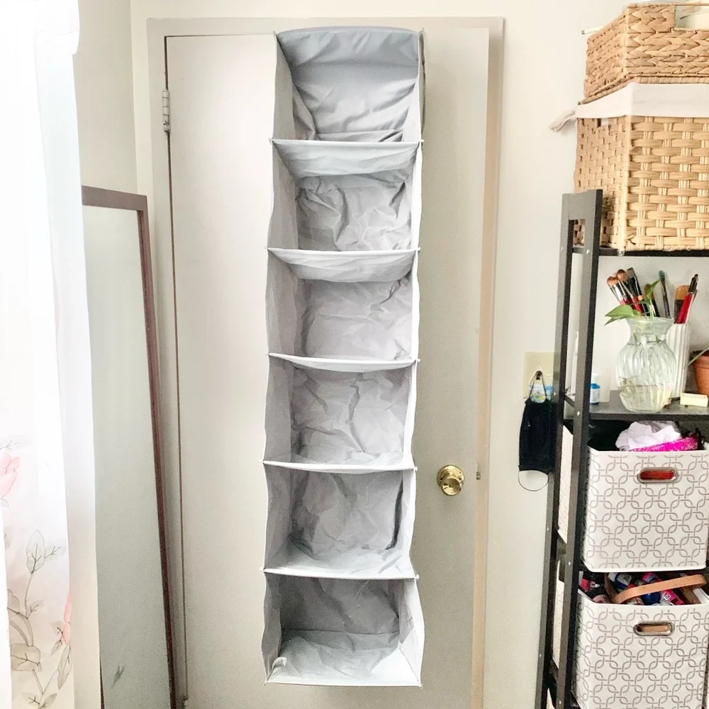 NEW 6-Shelf Hanging Closet Organizer w/Hanging Hooks in Gray